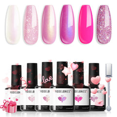 Modelones pink glitter nail polish set bottles showcase six vivid colors for at home manicures.