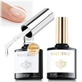 Modelones rubber base gel for apex building strengthens thin nails with flexible protection.