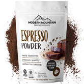 Modern Mountain Espresso Powder pouch for baking, highlighting rich flavor enhancement.