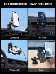 MOKPR wireless car charger shows 360-degree rotation for flexible viewing angles