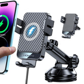 MOKPR auto-clamp on dash ensures stable hands-free charging