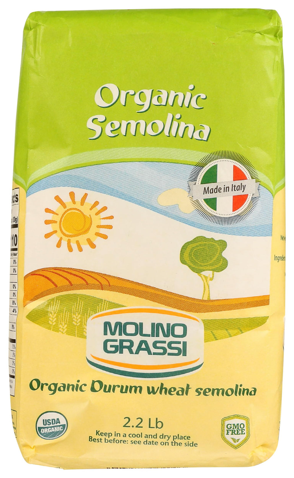 Molino Grassi Organic Semolina Flour bag for authentic Italian baking at home.