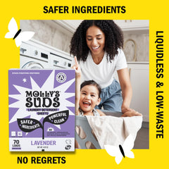 Molly's Suds travel pack scene illustrates on-the-go laundry solution.