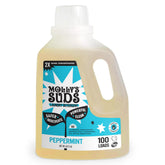 Molly's Suds Peppermint liquid detergent bottle with plant-based formula for sensitive skin.
