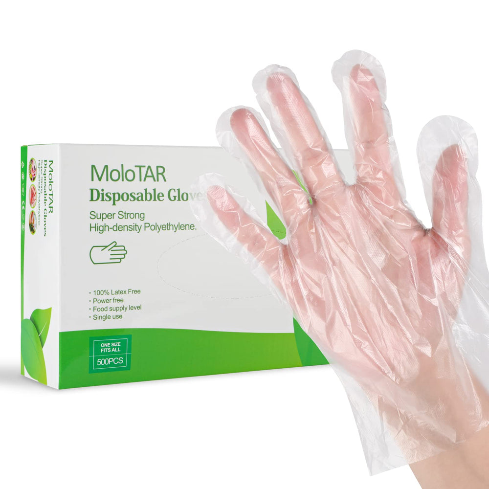 MoloTAR disposable gloves in a 500-piece packaging for bulk convenience.