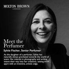 Molton Brown Dark Leather packaging box highlighting refined English craftsmanship
