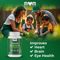 MOM Nutrix illustration displaying 800 mg DHA, 300 mg EPA, 100 mg DPA per serving.