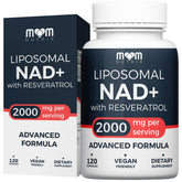 MOM NUTRIX liposomal NAD bottle pour shows easy daily dosing.