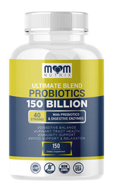 MOM NUTRIX probiotic bottle with 150 billion CFU supports digestive balance.