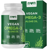 MOM Nutrix vegan omega-3 algae oil bottle for plant-based heart, brain, and vision support.