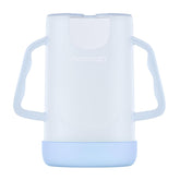 Momcozy no-squeeze pouch holder blue shown with a pouch for mess-free feeding