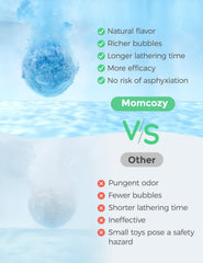 Momcozy bath bombs with pH 6.0 formula soothe sensitive skin.