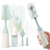 Momcozy bottle brush kit with push-foam design for thorough foaming bottle cleaning.