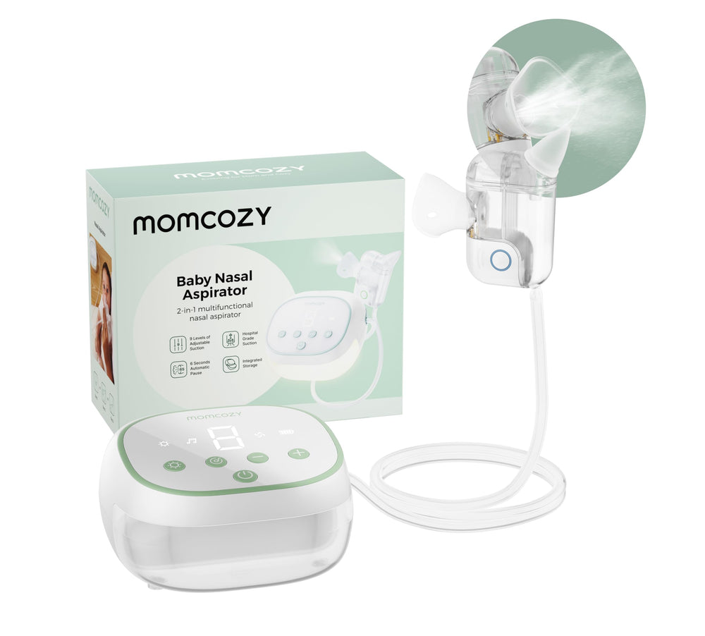 Momcozy BreezyClear Pro nasal aspirator front view with hospital-grade suction for quick relief