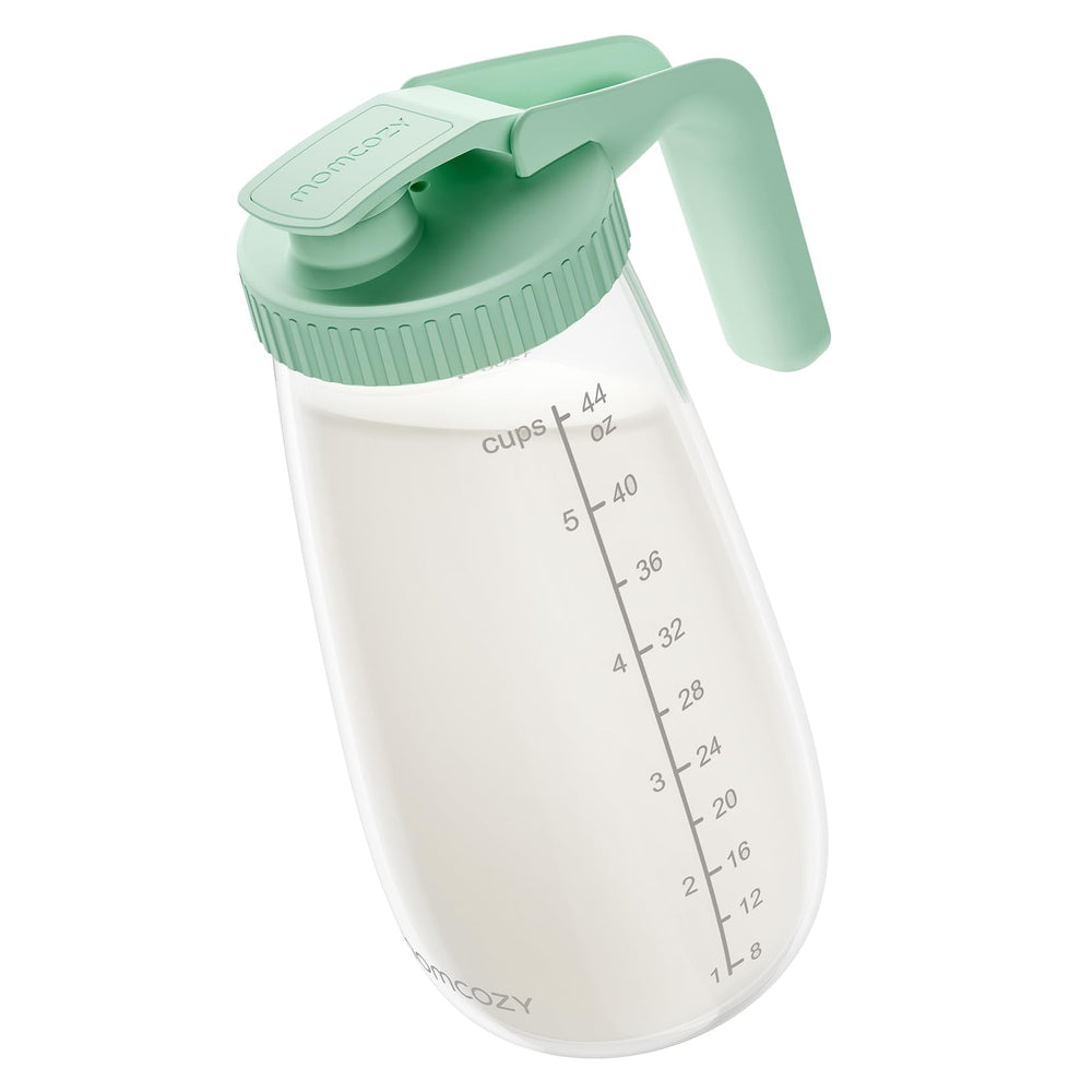 Momcozy Glass Breast Milk Pitcher 48oz with wide mouth for easy pouring and storage