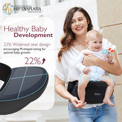 Momcozy hip seat carrier adjustable waistband highlights ergonomic design and secure fit