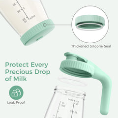 Momcozy leak-proof pitcher with ergonomic handle for precise pouring.