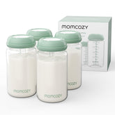 Momcozy natural baby bottle with wide neck docks to pumps for easy expression.