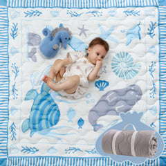 Momcozy Ocean Theam Play Mat laid flat for a spacious tummy-time zone