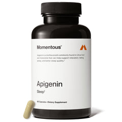 Momentous Apigenin bottle front view highlighting sleep support