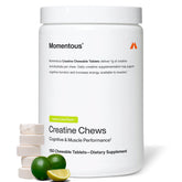 Momentous Creatine Chews lemon-lime tablets for convenient lean-muscle support on the go.