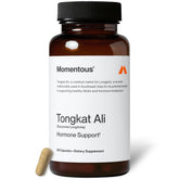 Momentous Tongkat Ali supplement bottle front signaling trusted energy support.