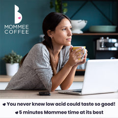 Mommee Coffee caramel aroma close-up in cup; inviting scent enhances mornings.