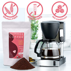 Mommee Coffee morning drip brew; ideal for hot or iced coffee.