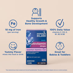 Mommy's Bliss Baby Multivitamin + Iron grape flavor blends into formula or milk