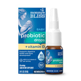 Mommy's Bliss baby probiotic drops bottle; gentle digestive balance and vitamin D intake.