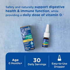 Mommy's Bliss dropper in use for easy daily probiotic vitamin D dosing.