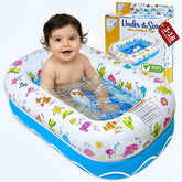 Mommy's Helper under-the-sea inflatable bathtub with soft padding for gentle bath time.