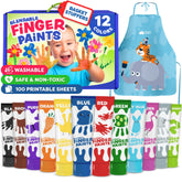 Momo & Nashi washable finger paints kit showing the 12-color palette for creative play