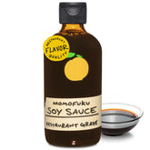 Momofuku soy sauce bottle steeped with kombu for layered umami depth.
