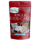 Mom's Place gluten-free angel food cake mix pack on counter, easy allergy-friendly dessert option.