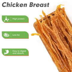 MON2SUN chicken jerky close-up highlights real chicken breast and premium ingredients.