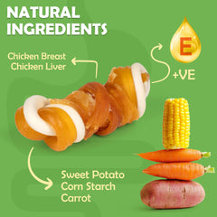 MON2SUN chicken-wrapped mini knot bones showing chicken meat flavor for small breeds.