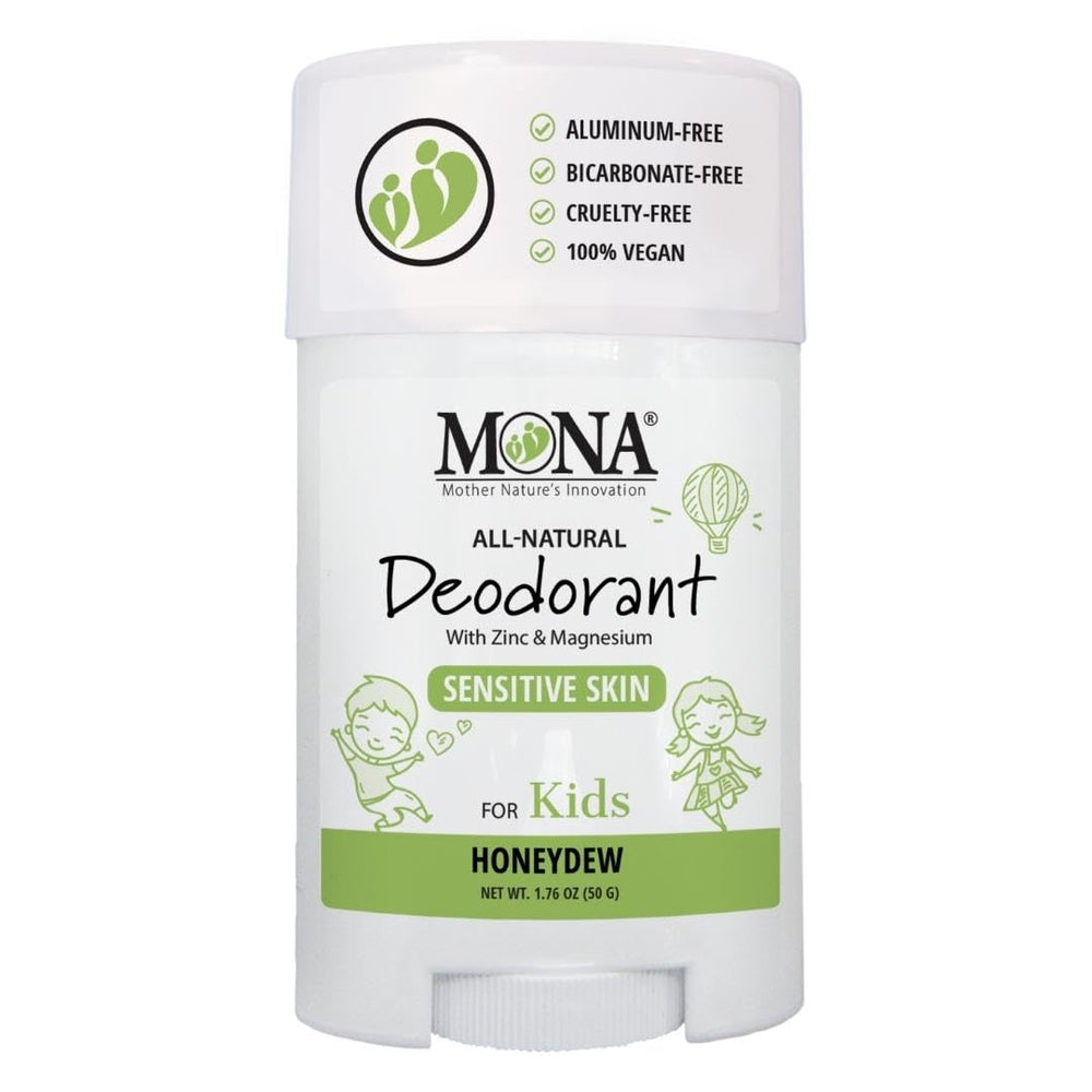 MONA Honeydew deodorant stick close-up showing natural formula for kids
