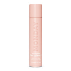 MONDAY Haircare Brunette Dry Shampoo bottle pour refreshes darker hair between washes.