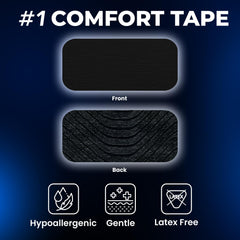 MONIER Comfort Tape back packaging highlights latex-free, hypoallergenic features.