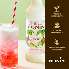 Monin Coconut Syrup in a blender for smoothies.