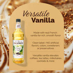 Monin French Vanilla Syrup added to coffee for a rich, inviting vanilla flavor.