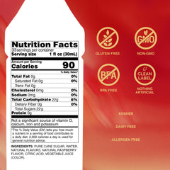 Monin Raspberry Syrup close-up, vivid color perfect for iced teas