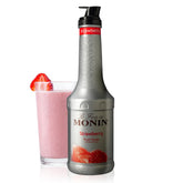 Monin Strawberry Purée bottle front view, ideal for cocktails and lemonades