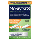 Monistat 3-Day treatment pack overview with easy disposable applicator for overnight use.