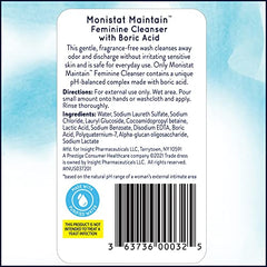 Monistat Boric Acid bottle side view highlighting pH balanced formula