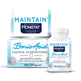 Monistat Maintain boric acid suppositories bottle front view for daily odor balance