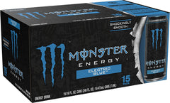Monster Electric Blue can side label showing flavor notes and branding