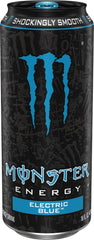 Monster Electric Blue ice-cold can ready for workouts or long days