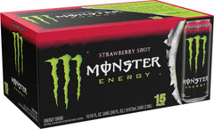 Monster Energy Strawberry Shot pack of 15 cans highlights value and shared energy.